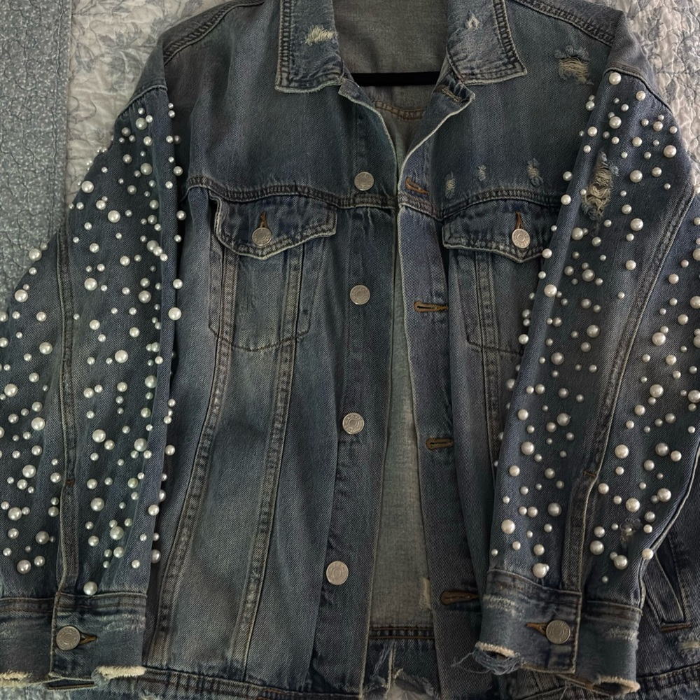 Pearl Embellished Denim Jacket